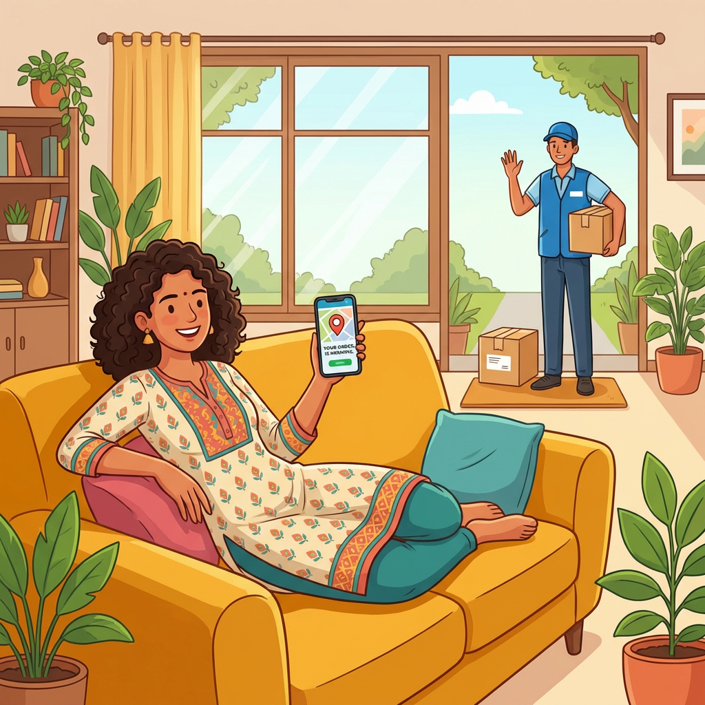 Happy person using ViaSetu app at home